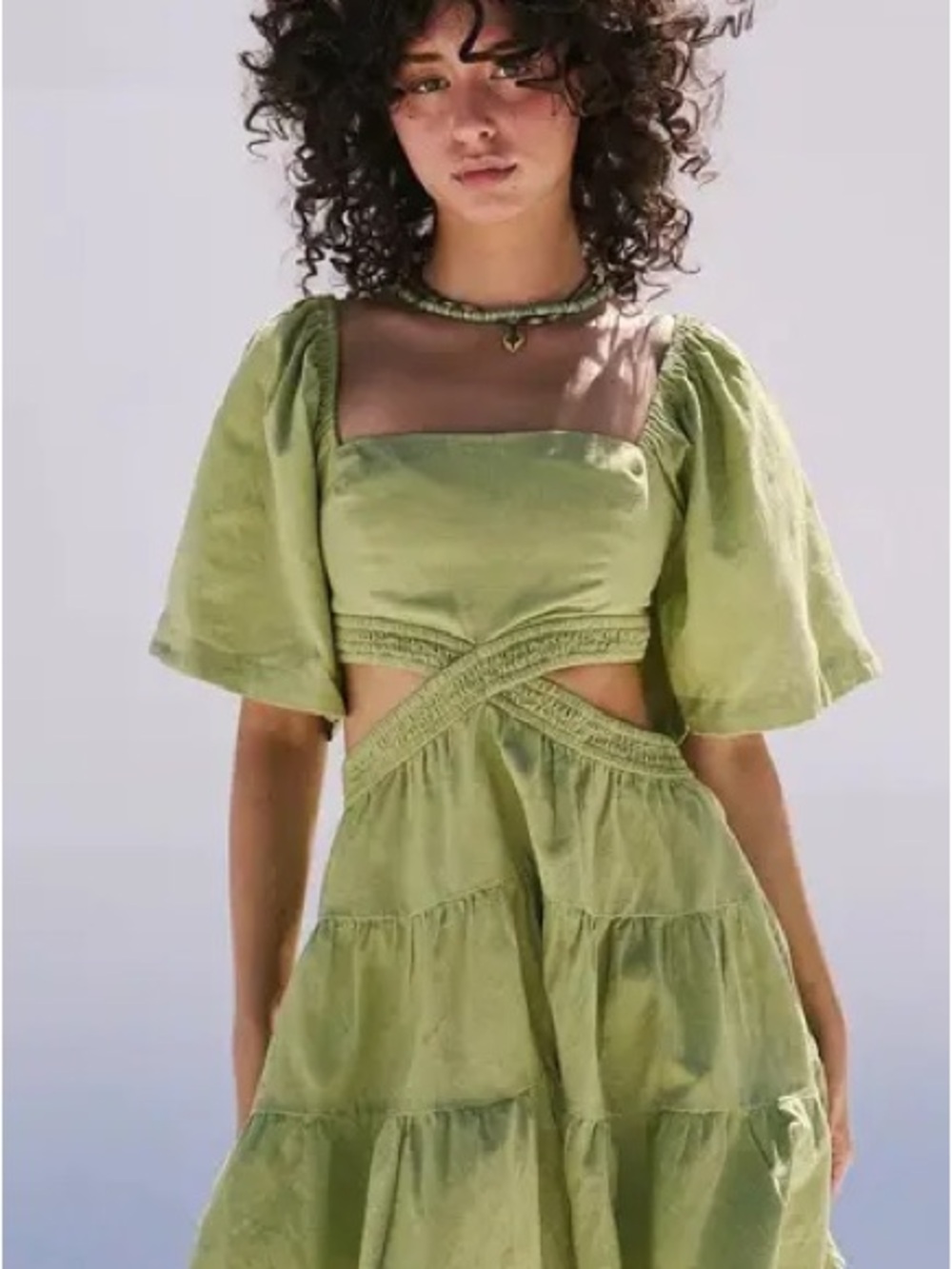 Green Cotton Cutout Midi Dress